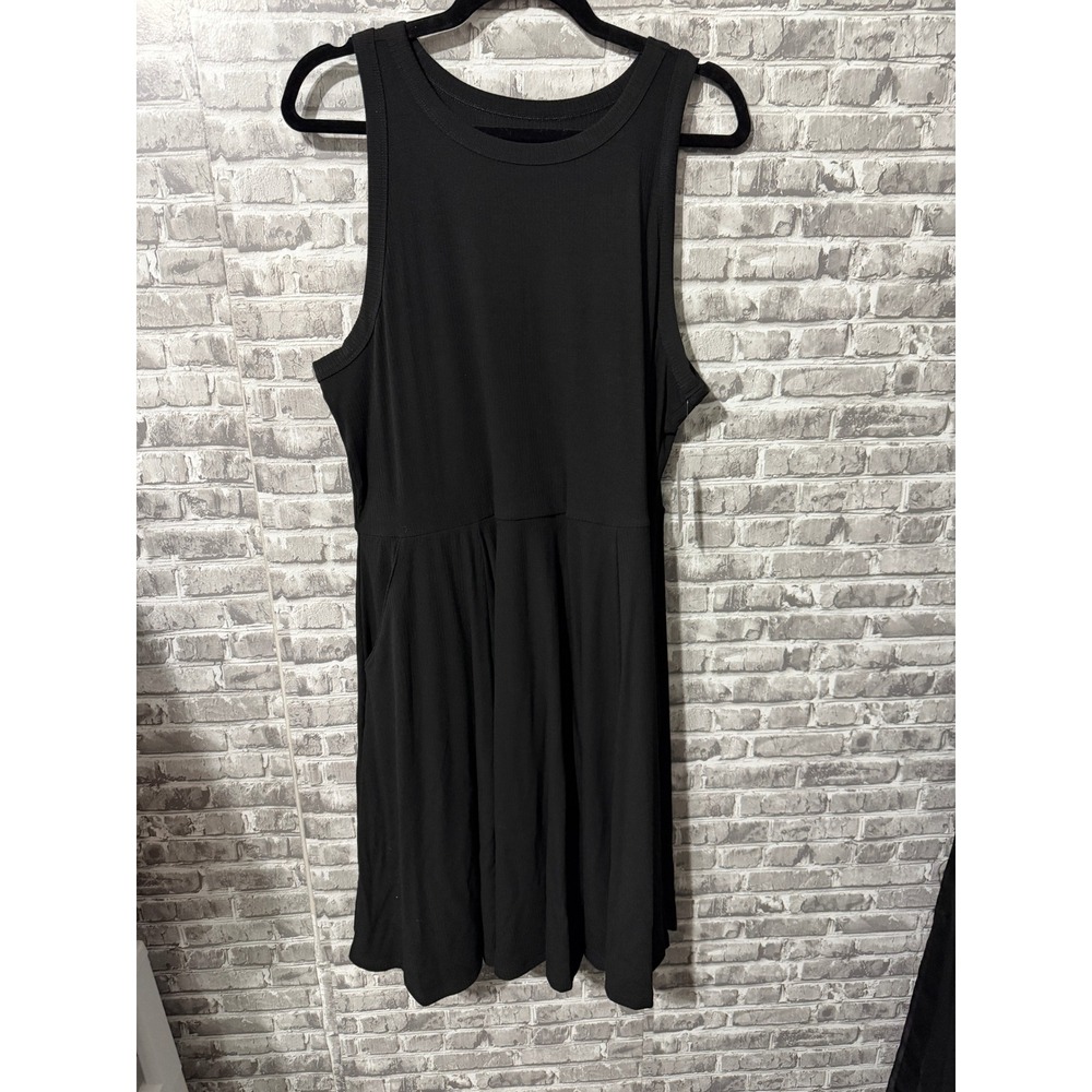 Torrid Mini High Neck Tank Skater Dress Deep Black Ribbed Pockets 3 3X 22-24